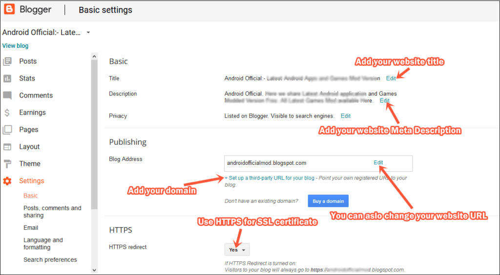 Blogspot basic settings Blogspot basic settings