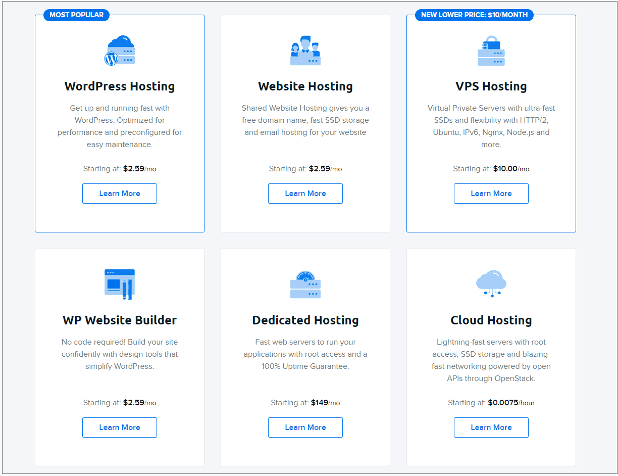 Dreamhost hosting types