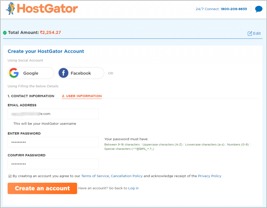 HostGator account
