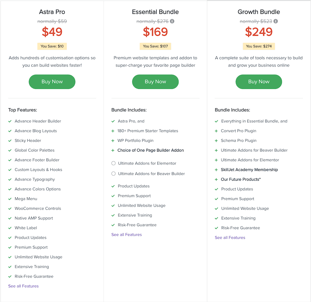 Astra Theme Pricing